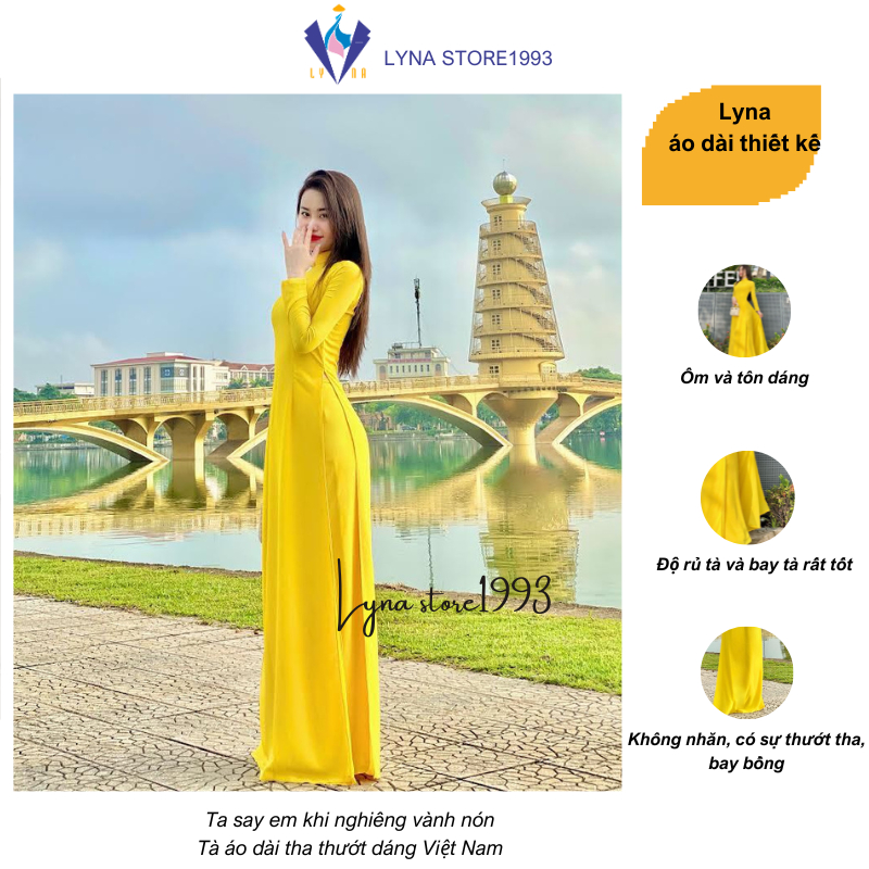 Áo dài màu vàng, áo dài 4 tà chifrron vàng siêu đẹp, rủ tà và tôn dáng