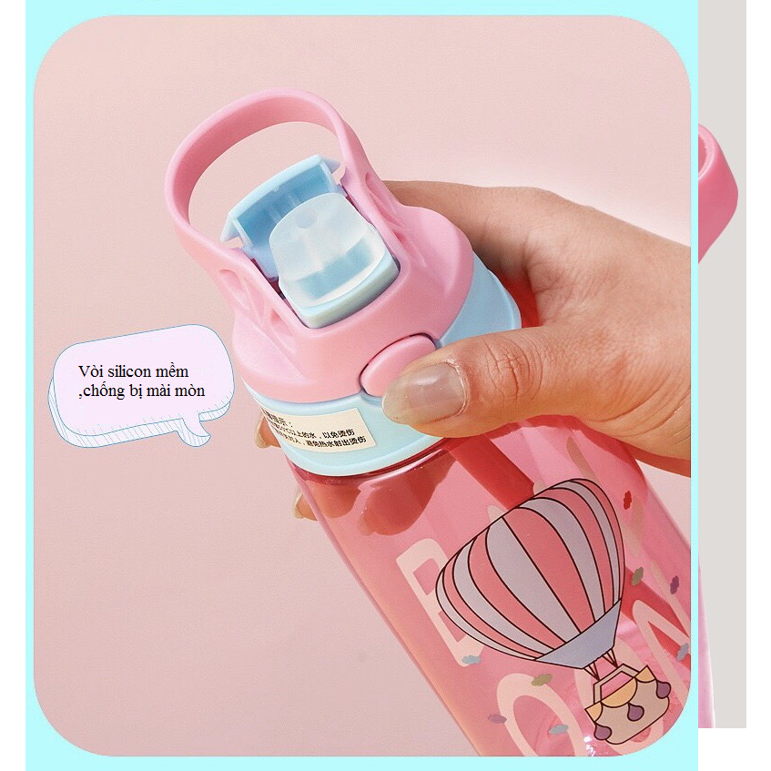 Bình Đựng Nước Cho Bé, Bình Nước Học Sinh 480ml Nhựa PP,PC4 In Hình Kute