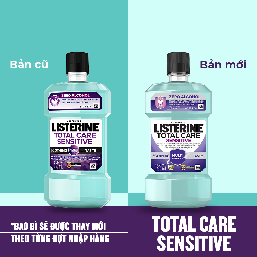 Bộ 2 Nước súc miệng cho răng nhạy cảm Listerine Total Care Sensitive Soothing Taste 250ml/chai