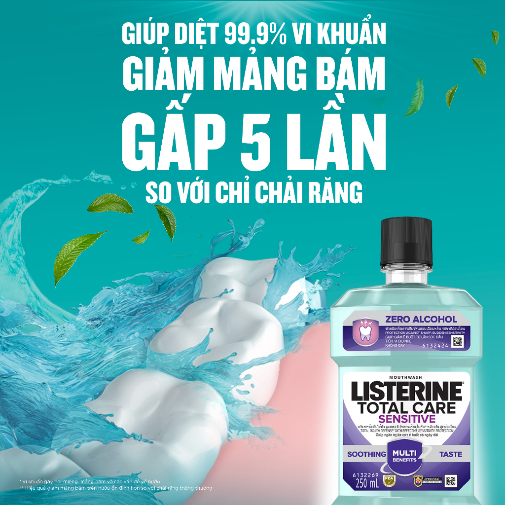 Bộ 2 Nước súc miệng cho răng nhạy cảm Listerine Total Care Sensitive Soothing Taste 250ml/chai