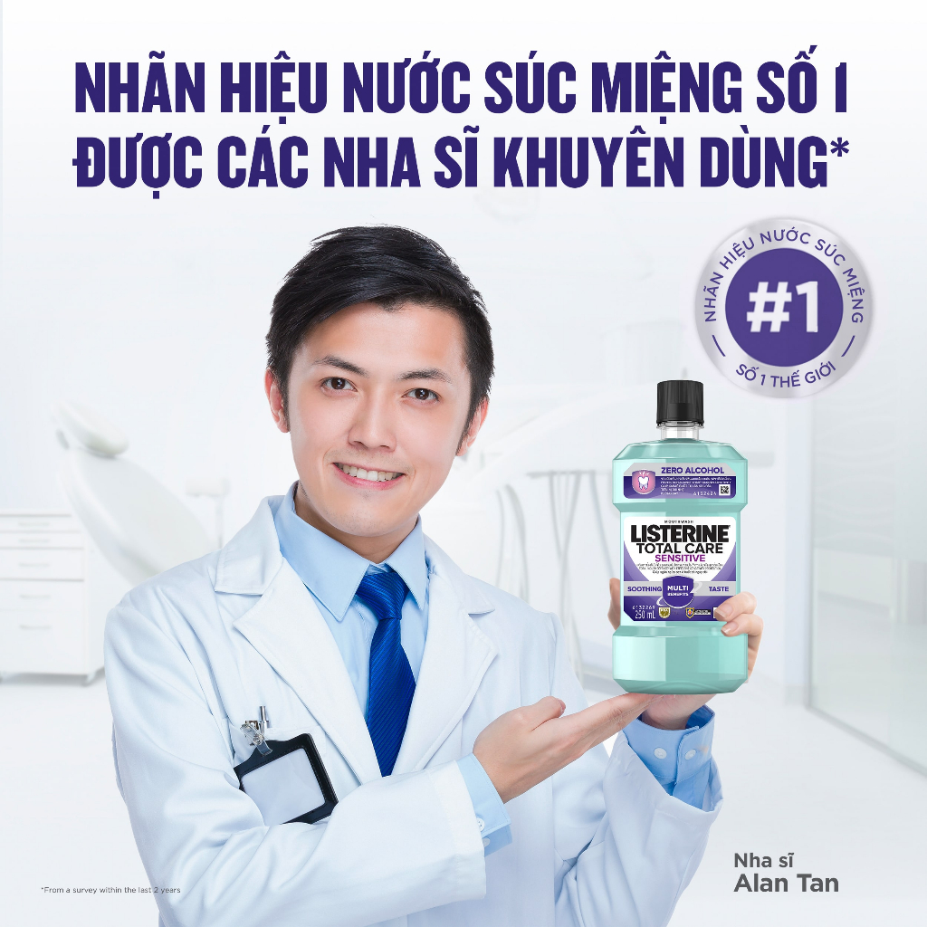 Bộ 2 Nước súc miệng cho răng nhạy cảm Listerine Total Care Sensitive Soothing Taste 250ml/chai