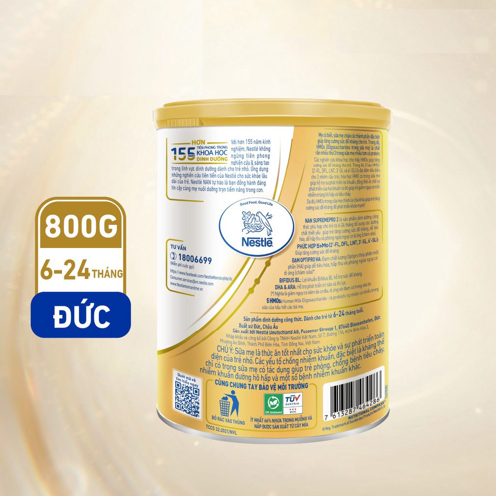 Sữa dinh dưỡng công thức Nestlé NAN SUPREMEPRO 2 5HMO lon 800g