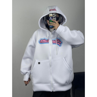 Áo hoodie zip trắng chữ hồng bee h12 lumihouse