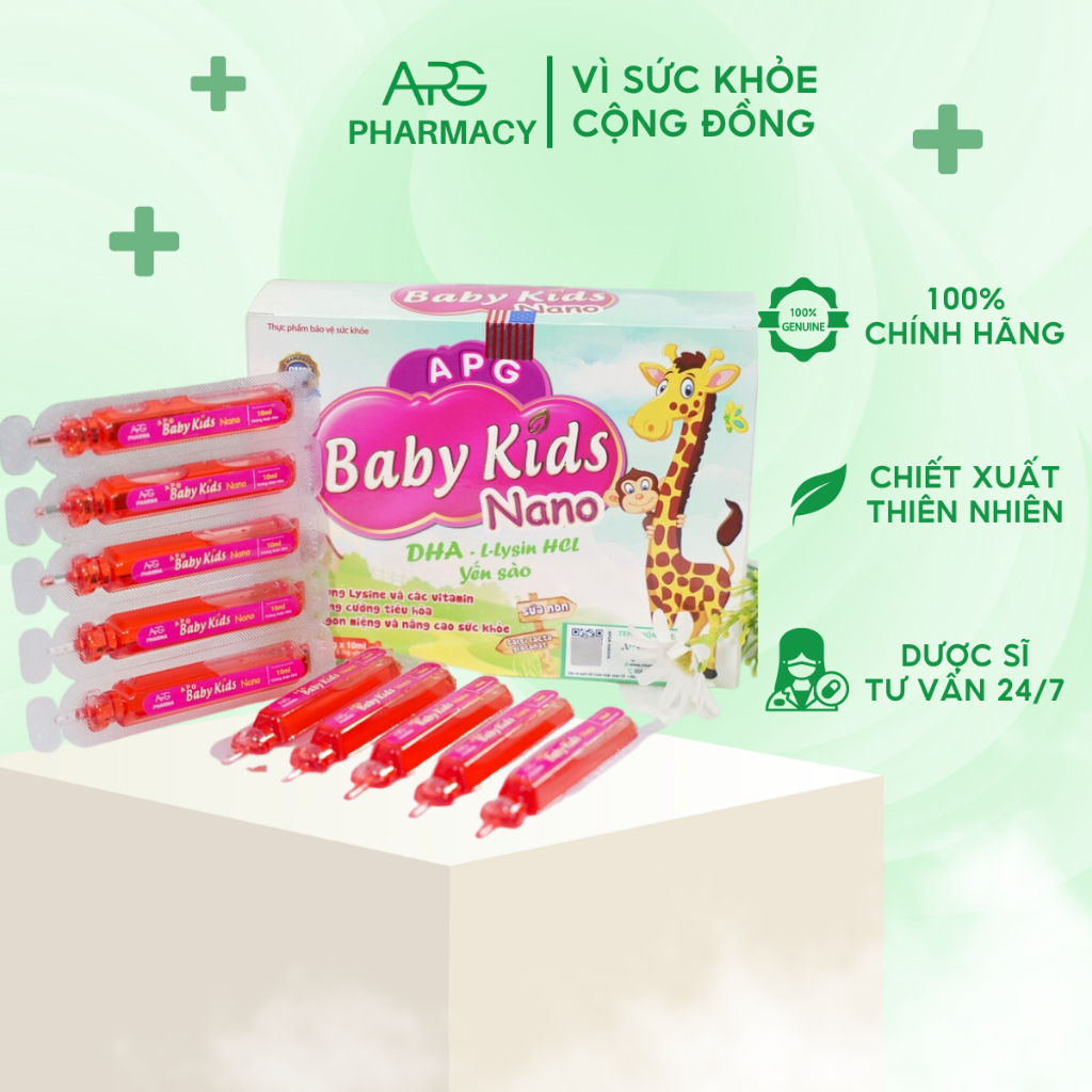 Siro ăn ngon cho bé giúp tăng cân, tăng chiều cao, hỗ trợ tiêu hóa, ăn ngon miệng APG Baby Kids Nano 20 ống x 10ml