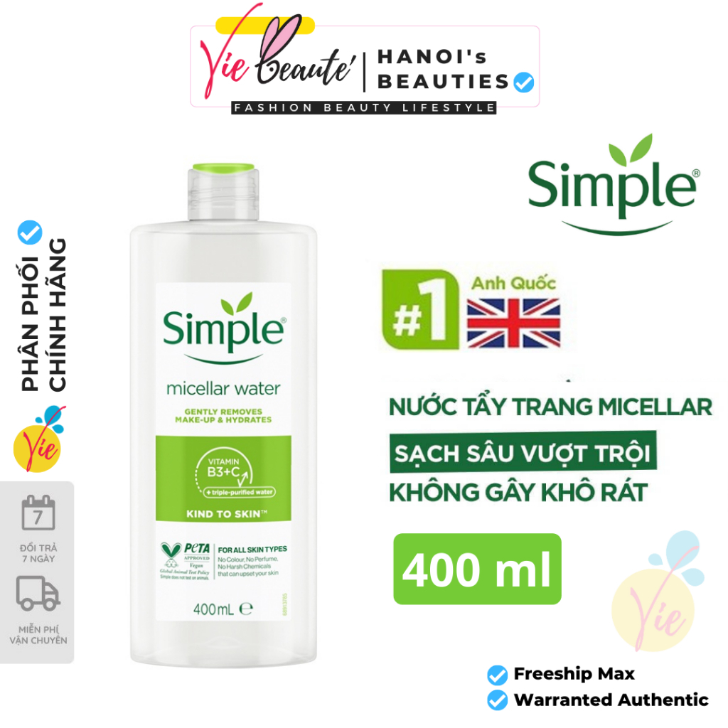 Nước tẩy trang Simple Kind To Kind Micellar Cleansing Water cho da nhạy cảm - Tẩy trang Simple 400ML