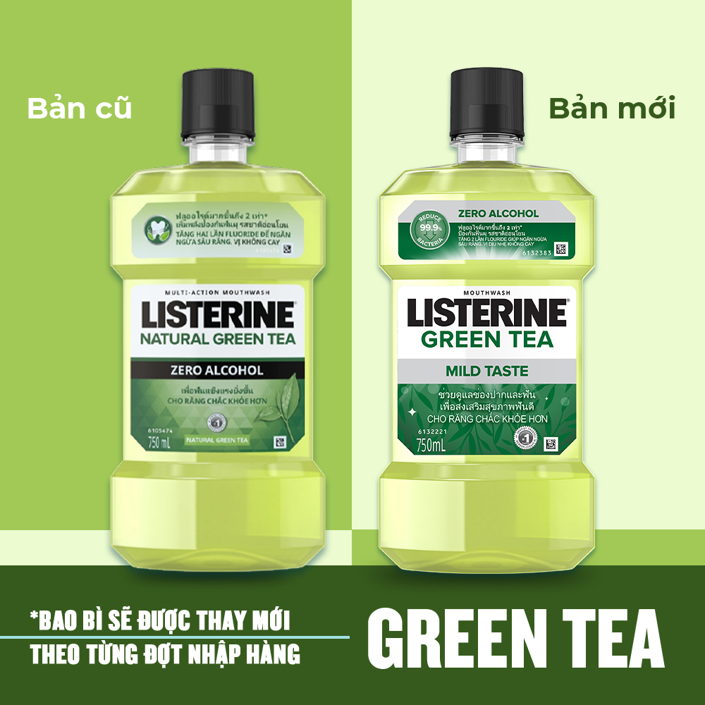 Nước Súc Miệng Ngừa Sâu Răng Vị Trà Xanh Không Cay Listerine Natural Green