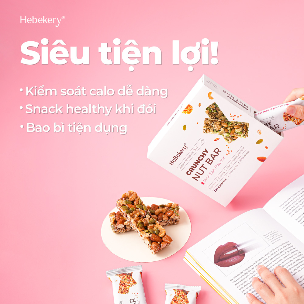 [Thanh Lẻ] Thanh Năng Lượng Siêu Hạt Muối Hồng 114Kcal - Crunchy Nut Nutrition Bar Hebekery By Granola Hebe