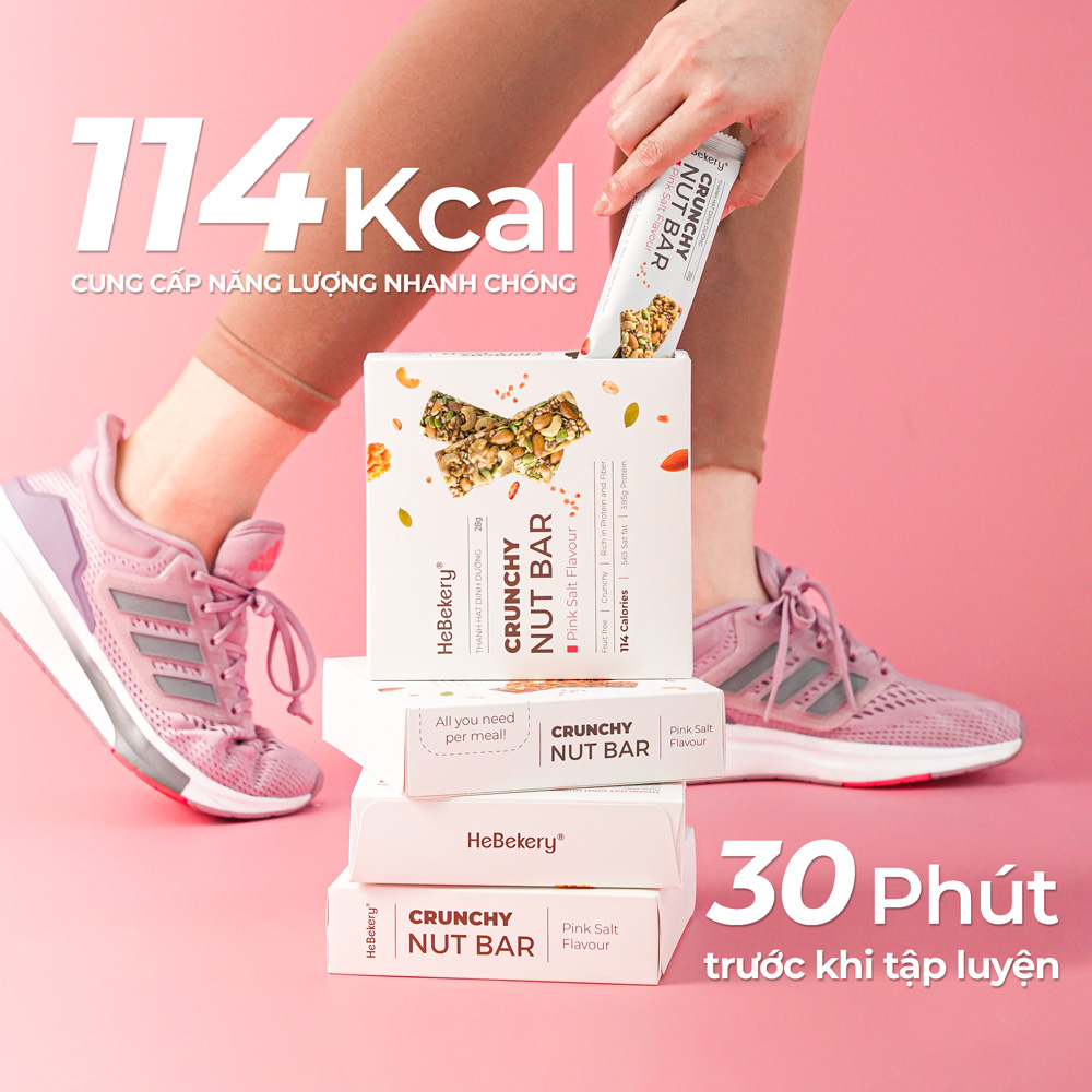 Thanh Năng Lượng Siêu Hạt Muối Hồng Hebekery 114Kcal - Crunchy Nut Bar Ăn Kiêng Văn Phòng Lành Mạnh