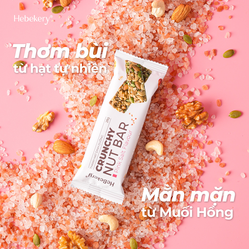 Thanh Năng Lượng Siêu Hạt Muối Hồng Hebekery 114Kcal - Crunchy Nut Bar Ăn Kiêng Văn Phòng Lành Mạnh