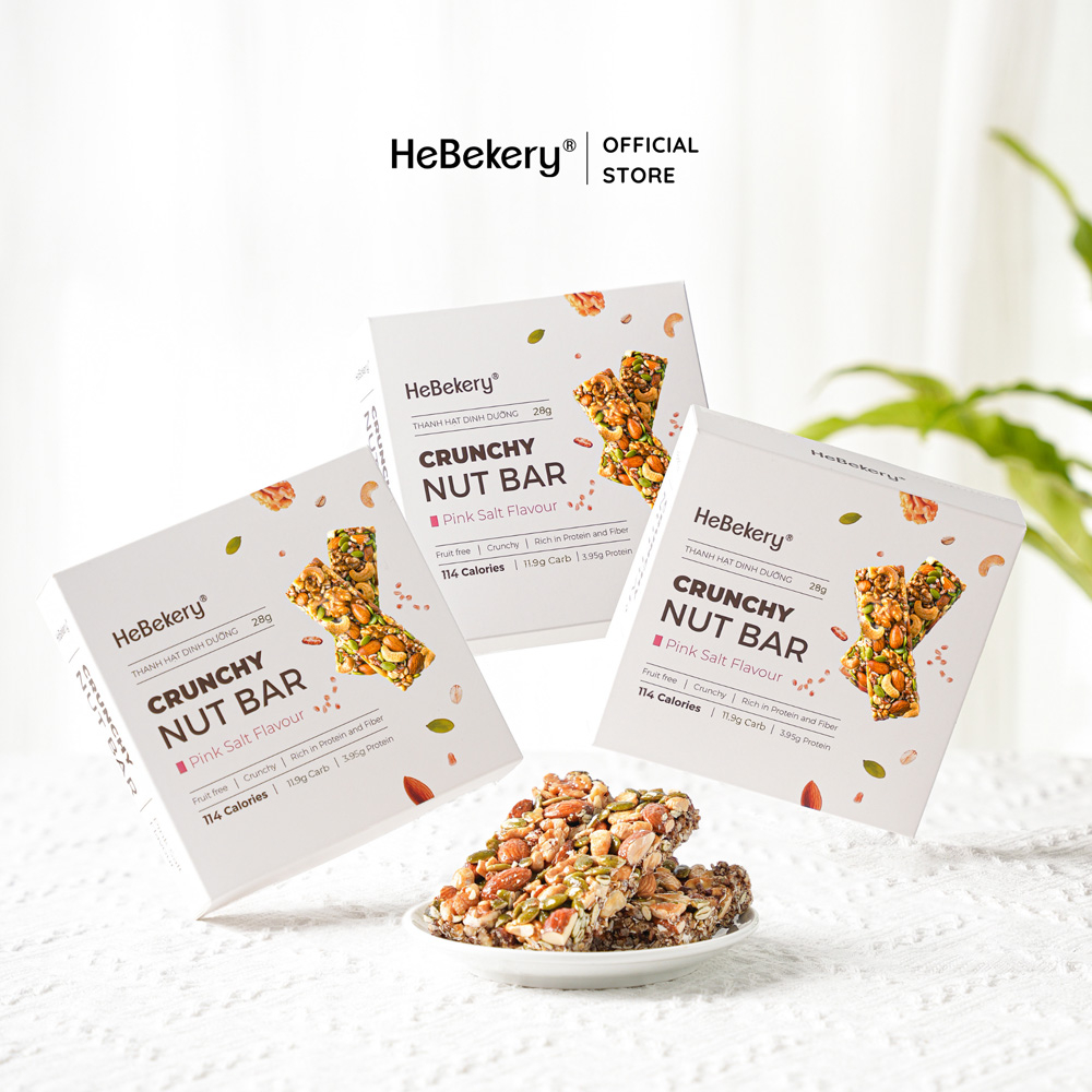 [COMBO 3 HỘP] Thanh Năng Lượng Siêu Hạt Muối Hồng Hebekery 114Kcal - Crunchy Nut Bar Ăn Kiêng Văn Phòng Lành Mạnh