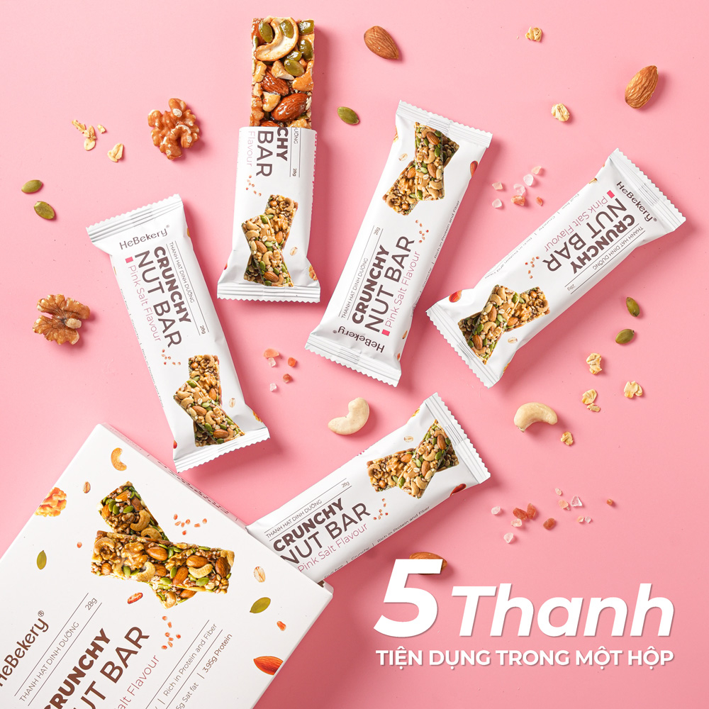 [COMBO 2 HỘP] Thanh Năng Lượng Siêu Hạt Muối Hồng Hebekery 114Kcal - Crunchy Nut Bar Ăn Kiêng Văn Phòng Lành Mạnh