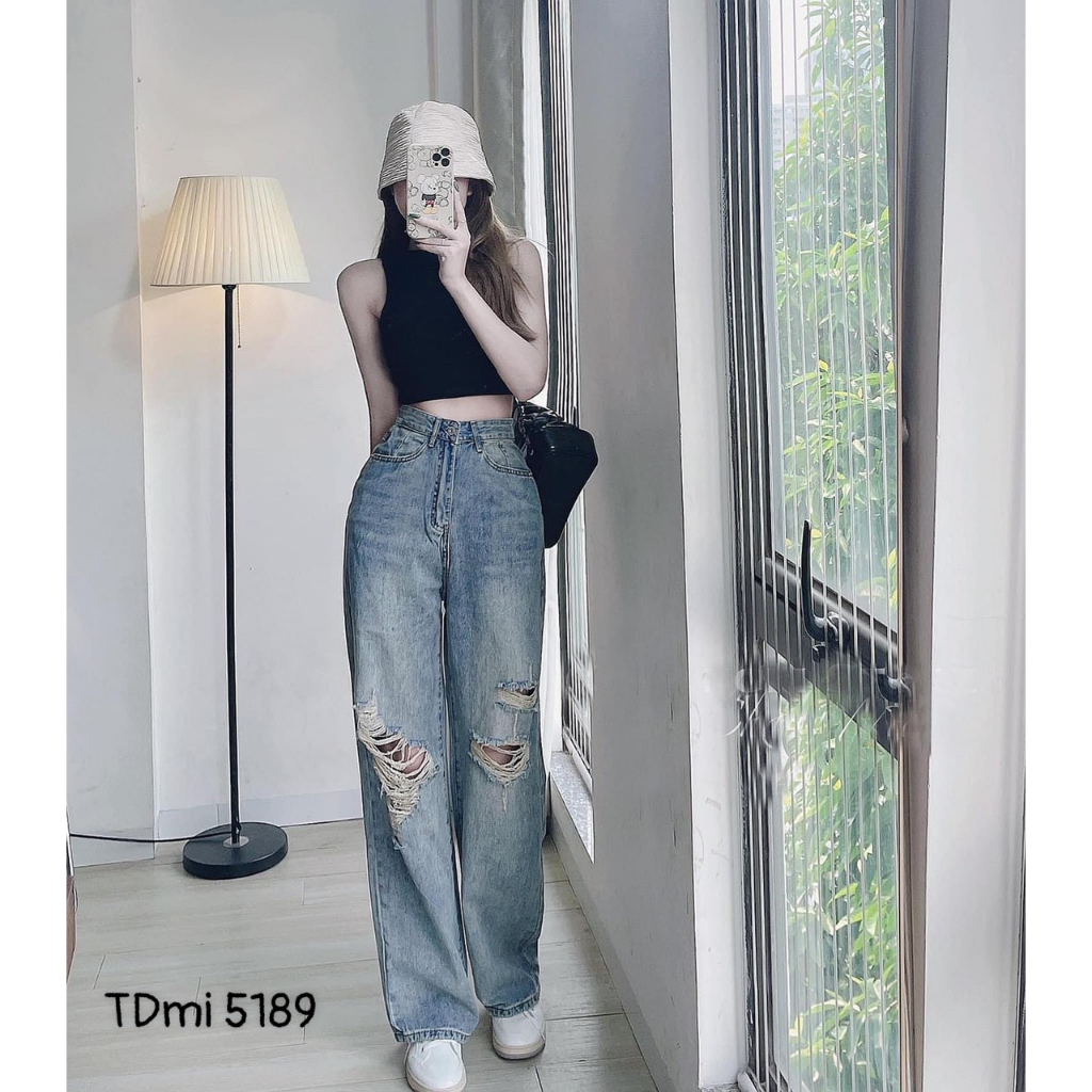 Quần baggy jean nữ LB_Official, lưng cao, dáng rộng, trẻ trung, màu đen cá tính. LB1788