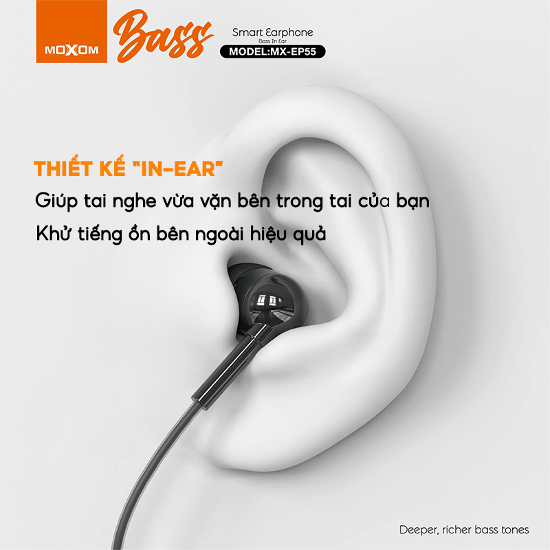 Tai nghe nhét tai có dây MOXOM tích hợp micro âm thanh chất lượng nhiều màu dùng cho Samsung Oppo Xiaomi Redmi iPhone
