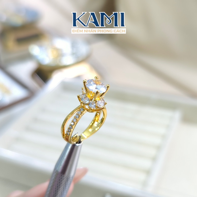 Nhẫn rỗng gắn hột đá cz nhân tạo siêu sáng trang sức cao cấp Kami NG237
