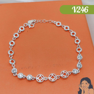V246 lắc tay mắt xích tròn tam kim tiền trơn bạc thật thiên cát s950