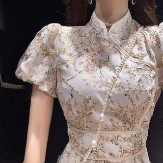 Đầm đỏ cổ tàu tay bồng nút lệch Venus Closet - SR170