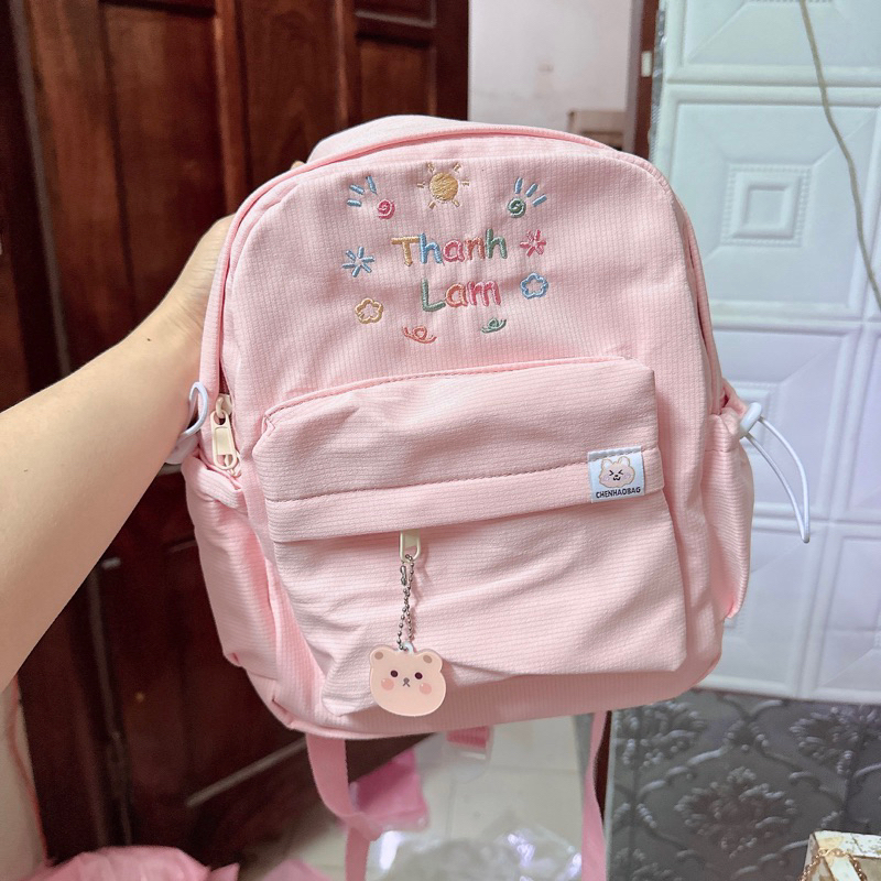 Balo đi học THÊU TÊN màu pastel cho bé iu
