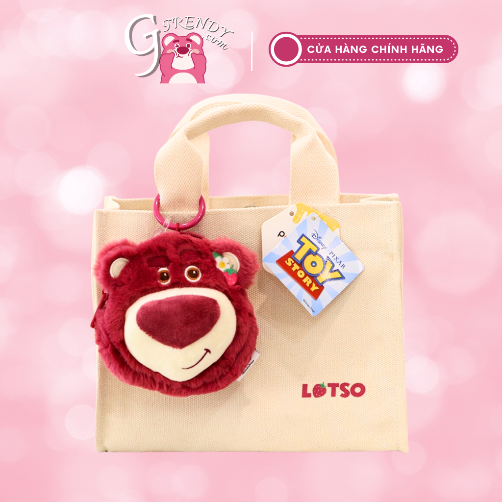 Túi xách vải canvas kèm charm gấu Lotso Gtrendy