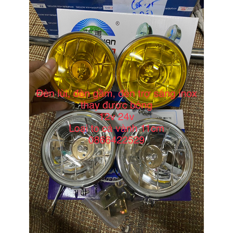 Đôi đèn trợ sáng ,đèn gầm , đèn lùi 12v 24v chế lắp nhiều xe loại tròn inox đường kính cả đai 11cm