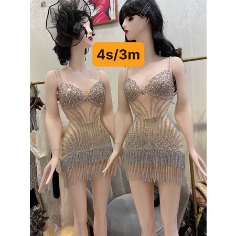 đầm body kết đá kim sa tua rua hạt hột hàng sẵn ạ khỏi đợi