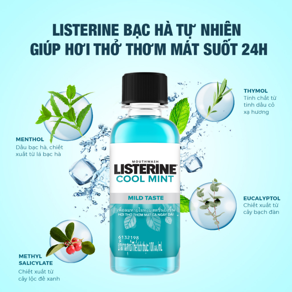 [GIFT] Combo 5 chai Nước súc miệng không cay giúp hơi thở thơm mát Listerine Cool Mint Zero - Dung tích 100ml