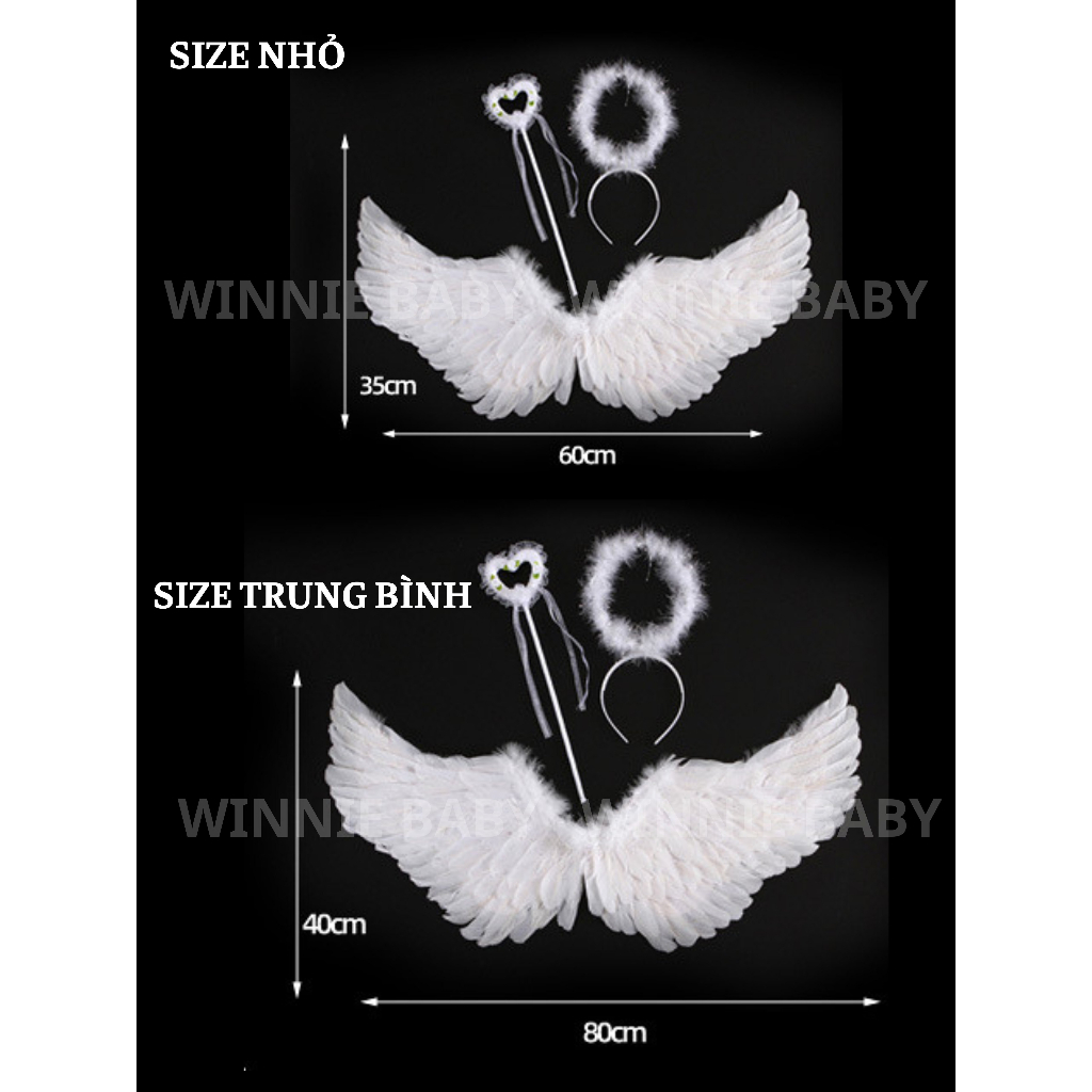 Cánh Thiên Thần 3 Chi Tiết Hóa Trang Thiên Thần Lông Vũ Dịp Trung Thu, Halloween Cho Bé Gái