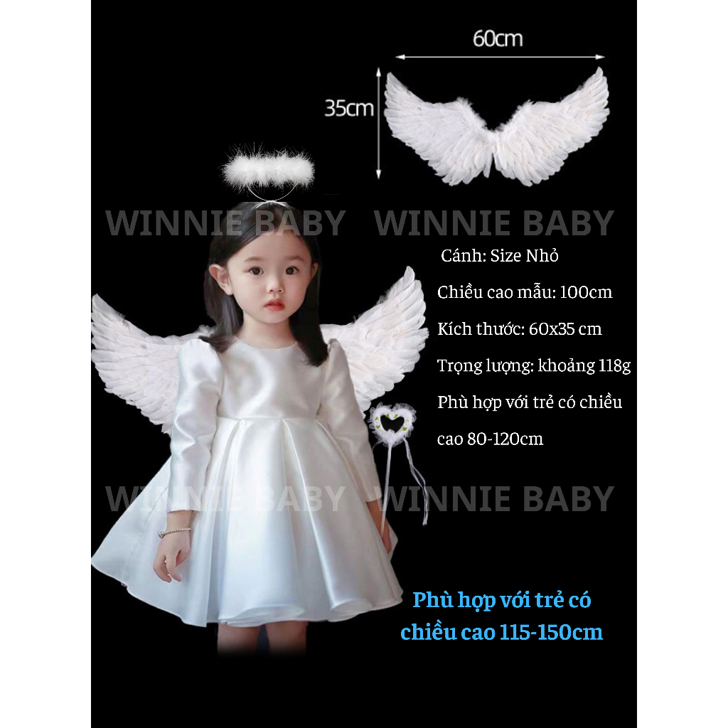 Cánh Thiên Thần 3 Chi Tiết Hóa Trang Thiên Thần Lông Vũ Dịp Trung Thu, Halloween Cho Bé Gái
