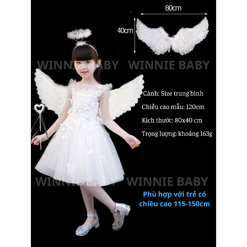Cánh Thiên Thần 3 Chi Tiết Hóa Trang Thiên Thần Lông Vũ Dịp Trung Thu, Halloween Cho Bé Gái