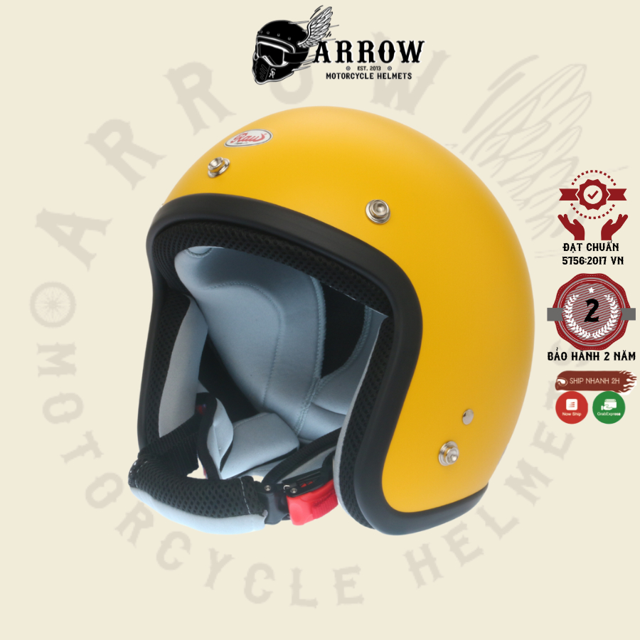 Mũ bảo hiểm 3/4 Raw Bosco chuẩn DOT dành cho người đi xe máy Arrow
