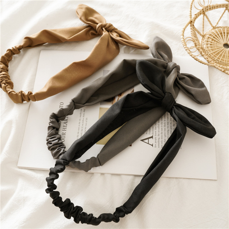 Băng đô unisex nữ, Bờm tóc chất cotton khô dày dặn hoạ tiết trơn phối nơ phong cách dẽ thương đơn giản - Mã BD015