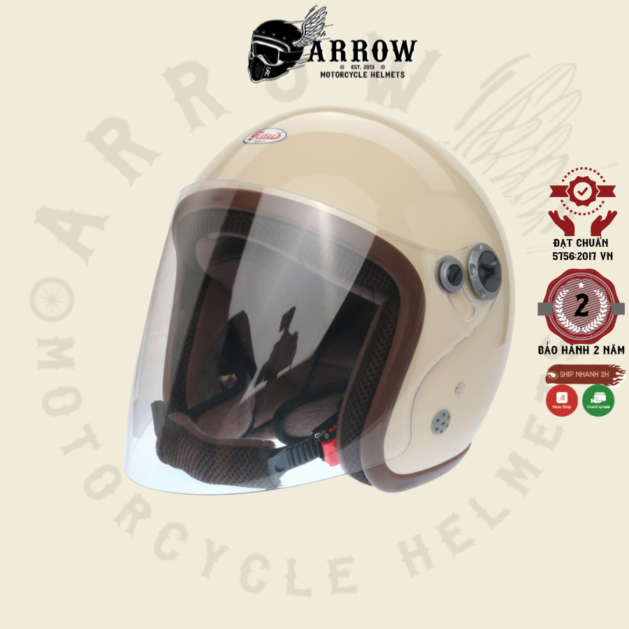Mũ bảo hiểm 3/4 Raw Coco arrow shop màu trơn có kính chắn bụi chất lượng cao