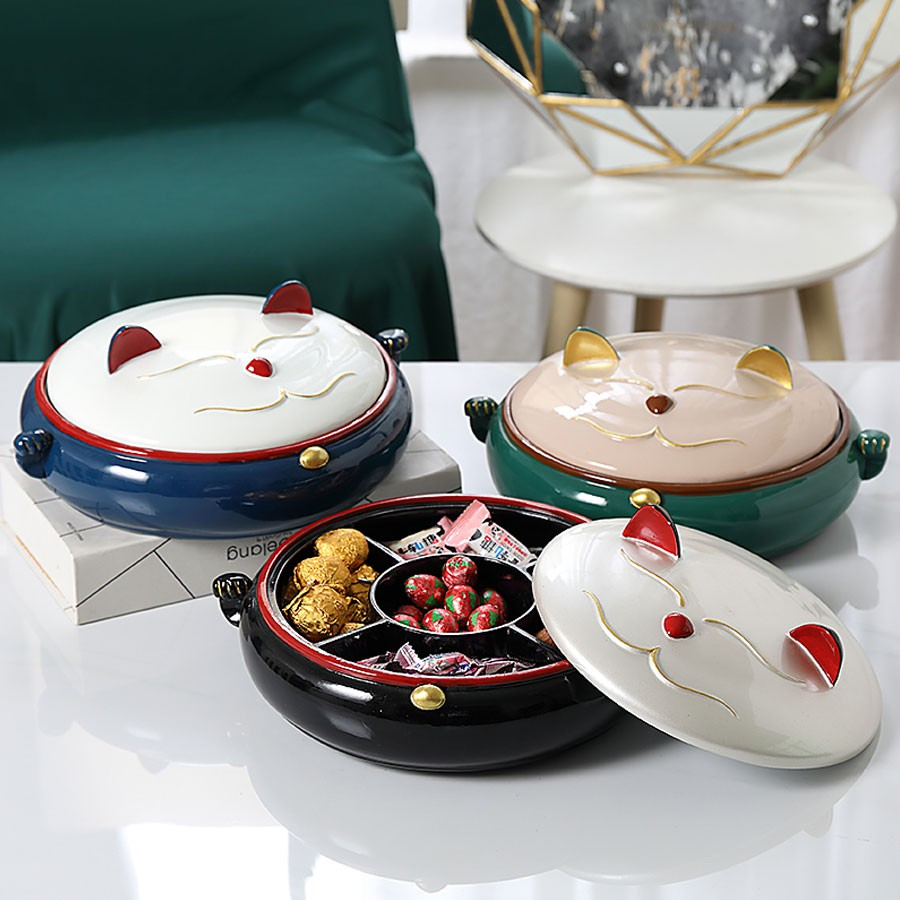 Khay Đựng Mứt Tết Mèo Thần Tài Có Đế Xoay Mang Nhiều Tài Lộc May Mắn hàng QCCC