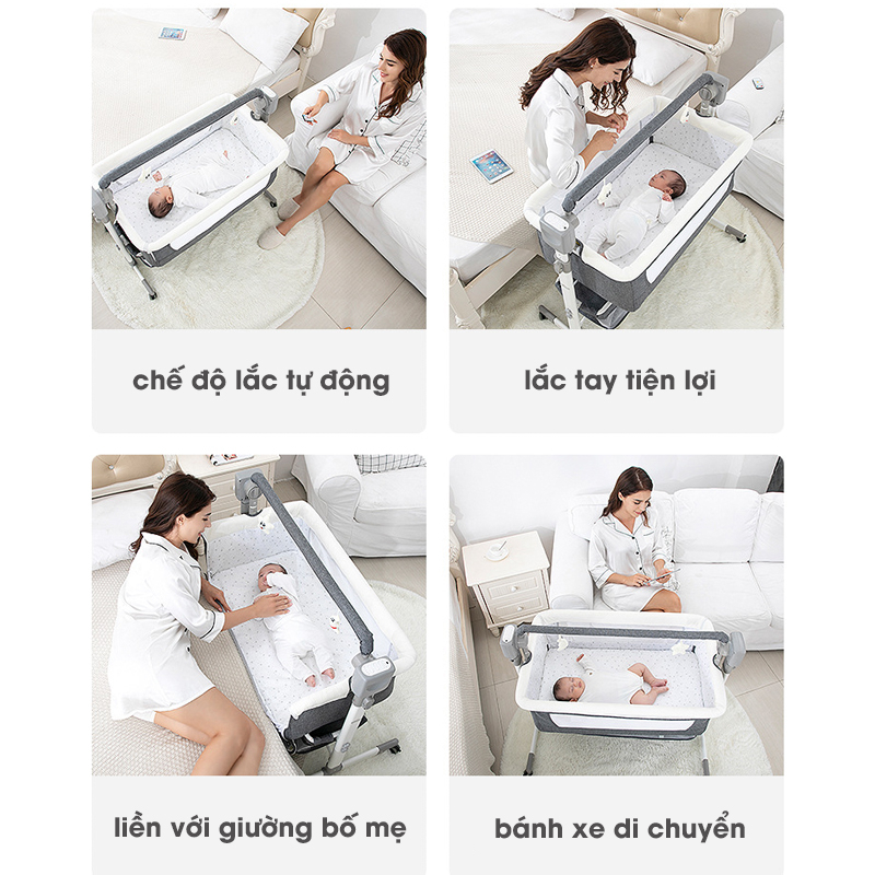 Nôi điện tự động MumKid kèm màn có thể ghép liền giường bố mẹ, nôi điện thông minh nâng hạ độ cao - MK035