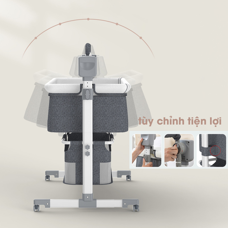 Nôi điện tự động MumKid kèm màn có thể ghép liền giường bố mẹ, nôi điện thông minh nâng hạ độ cao - MK035