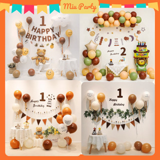 INBOX SỐ TUỔI - Set Bong Bóng Trang Trí Sinh Nhật Tone Màu Nâu Hàn Quốc Dành Cho Bé Trai Bé Gái, Sang Chảnh