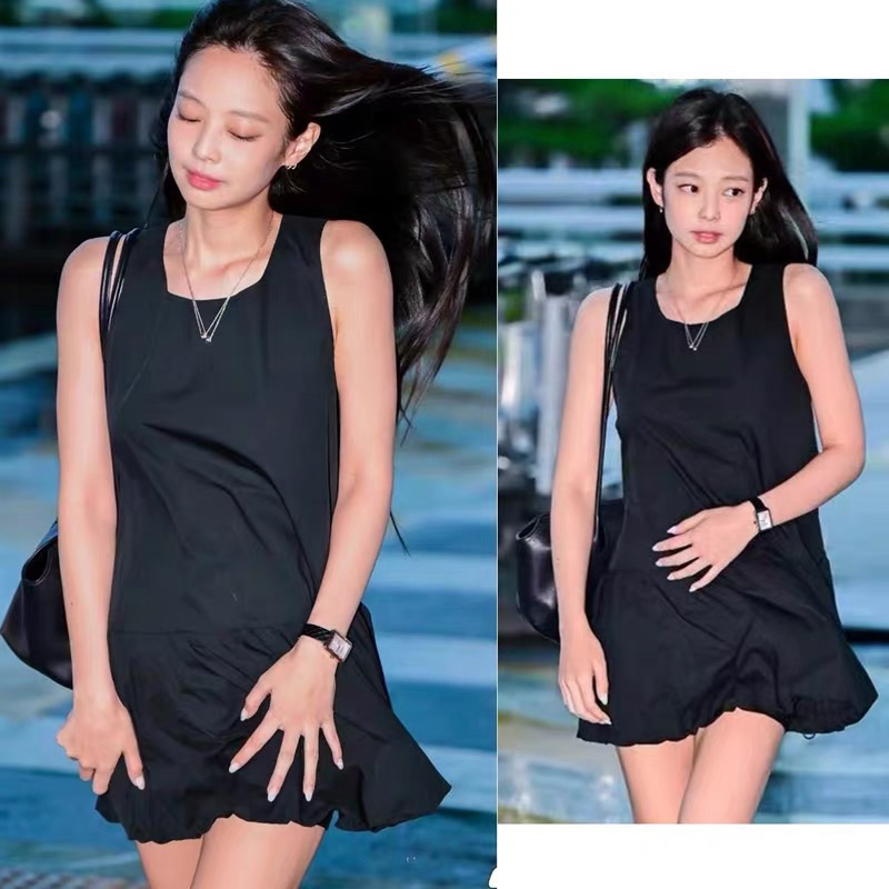 Đầm đen xếp tầng giống Jennie Blackpink