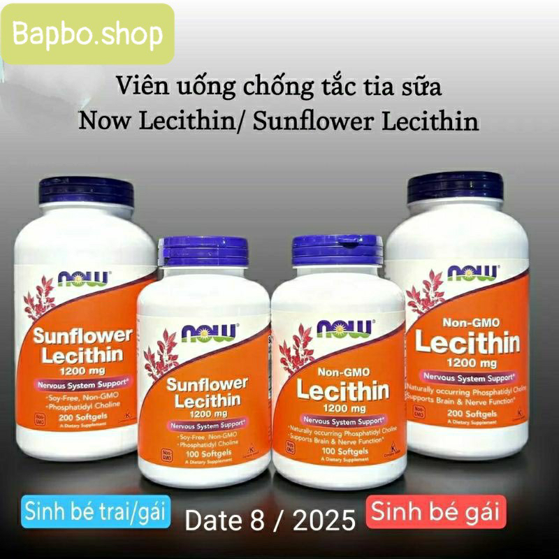 Viên uống chống tắc tia sữa Now Sunflower Lecithin 1200mg