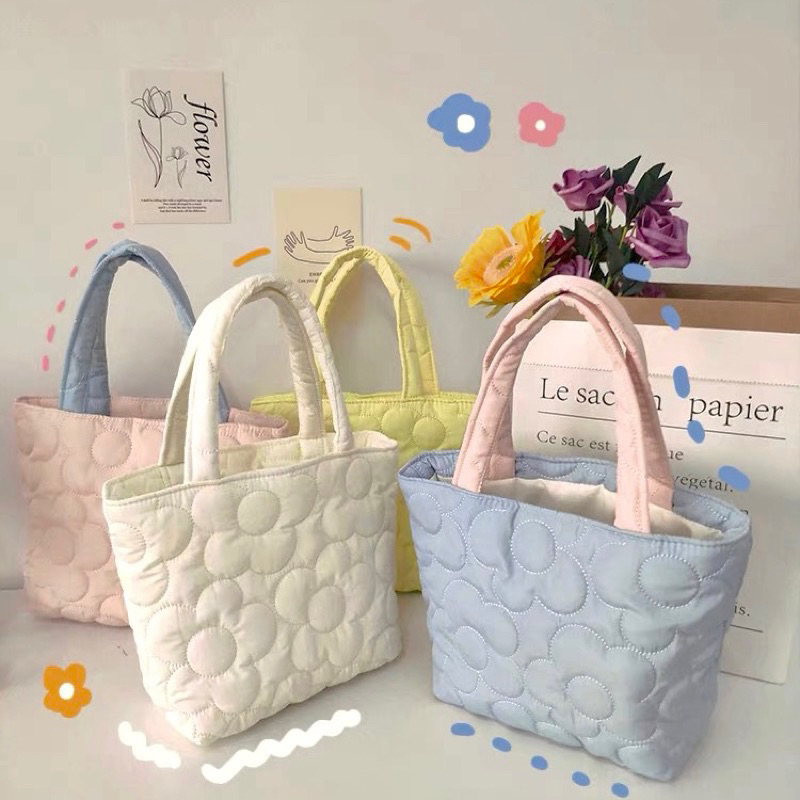 Túi vải giỏ vải chần bông hình hoa cực xinh - Cói House