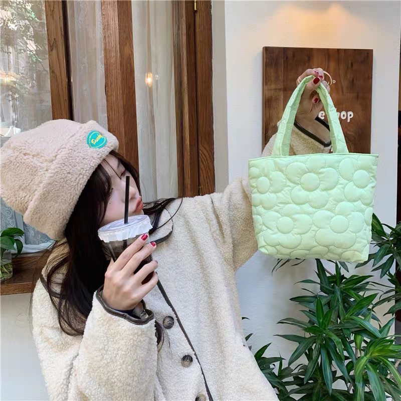 Túi vải giỏ vải chần bông hình hoa cực xinh - Cói House