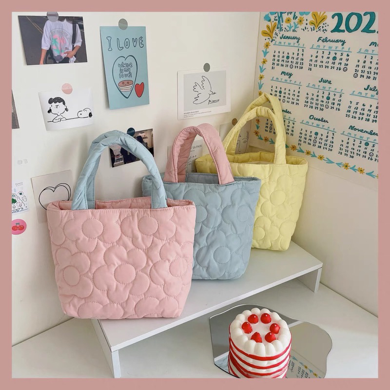 Túi vải giỏ vải chần bông hình hoa cực xinh - Cói House