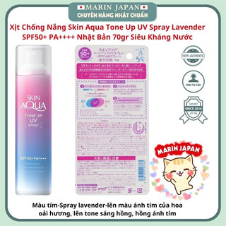 Xịt Chống Nắng Skin Aqua Tone Up UV Spray Lavender SPF50+ PA++++ Nội Địa Nhật Bản 70gr Siêu Kháng Nước Nâng Tone Sáng Hồ