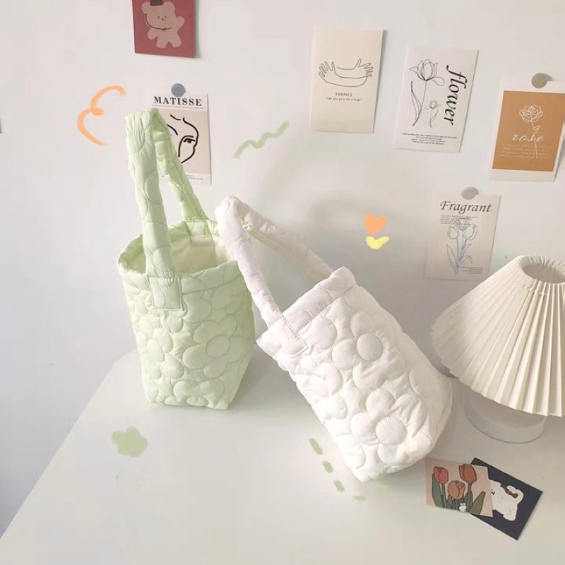 Túi vải giỏ vải chần bông hình hoa cực xinh - Cói House