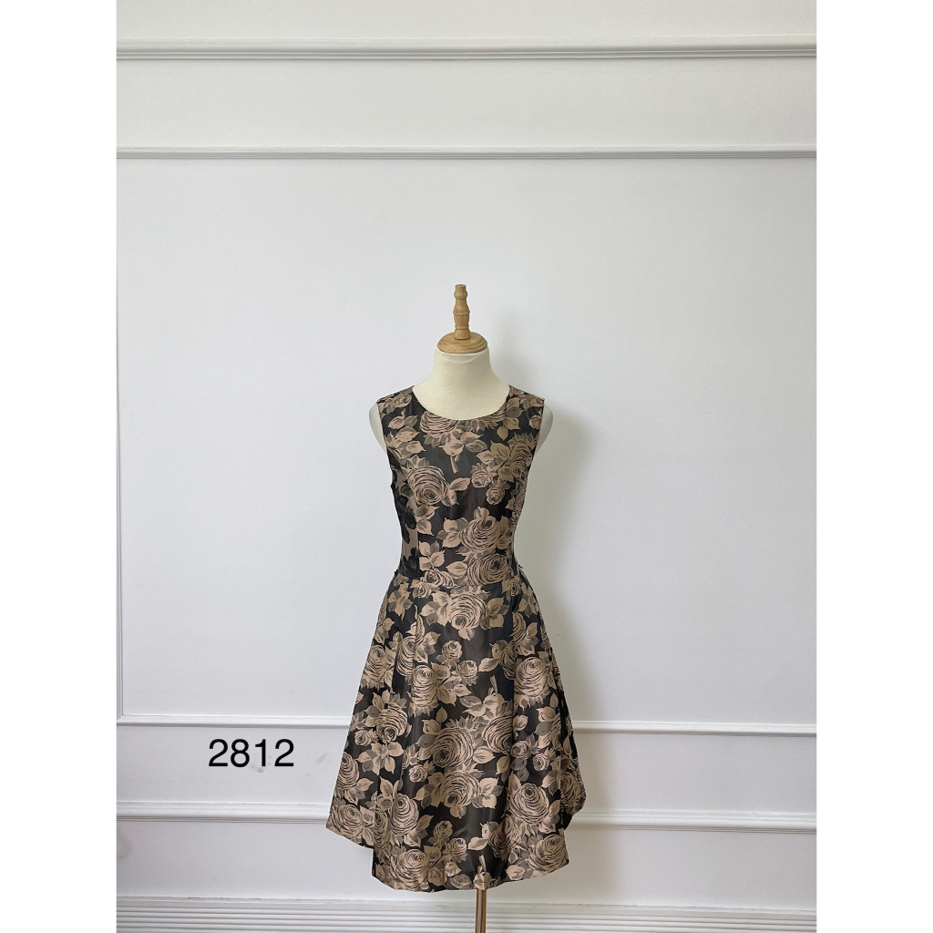 V2812 Váy hoa ELIFA G Hàng hiệu chính hãng thời trang nữ màu nâu size 2 Secondhand thanh lý ký gửi