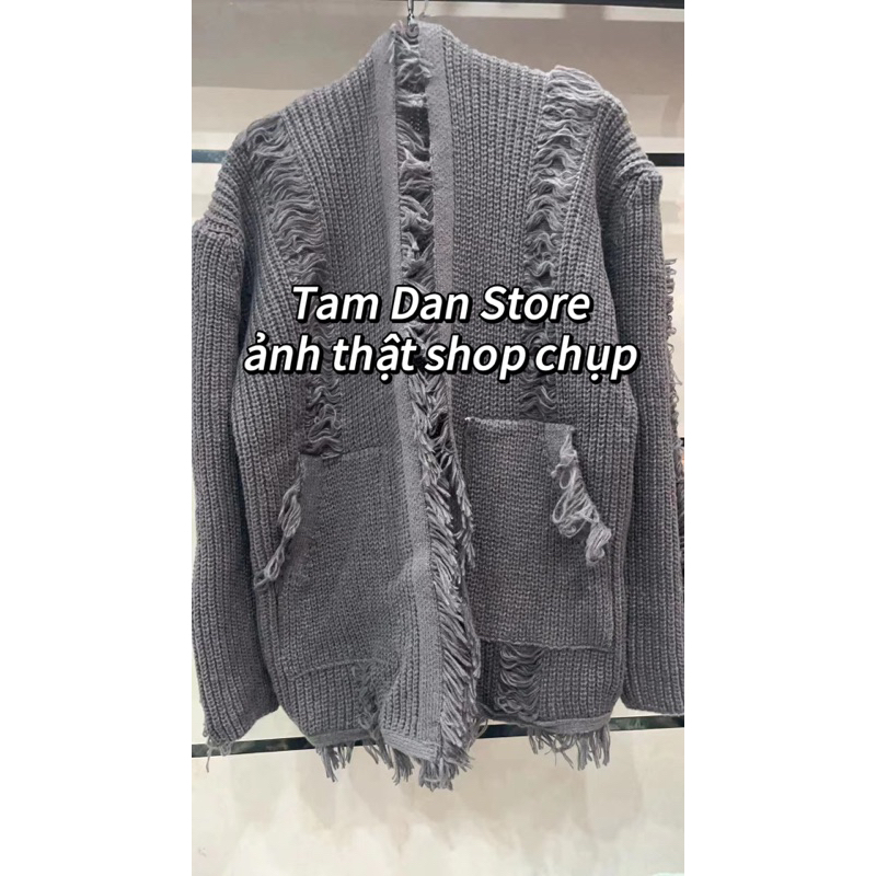 SẴN Áo cardigan len xám oversize tua rua dài tay bo gấu hottrend thu đông form rộng hàn quốc hai túi trước