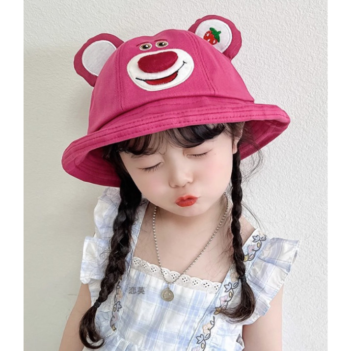 Mũ Tai Bèo Hình Gấu Dâu Lotso Siêu Cưng Cho Bé Gái 6-15 tuổi, họa tiết dễ thương