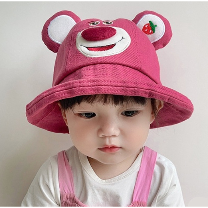 Mũ Tai Bèo Hình Gấu Dâu Lotso Siêu Cưng Cho Bé Gái 6-15 tuổi, họa tiết dễ thương