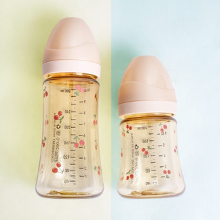 Bình sữa Grossmimi không núm họa tiết Gấu/Gấu tim/olive/cherry