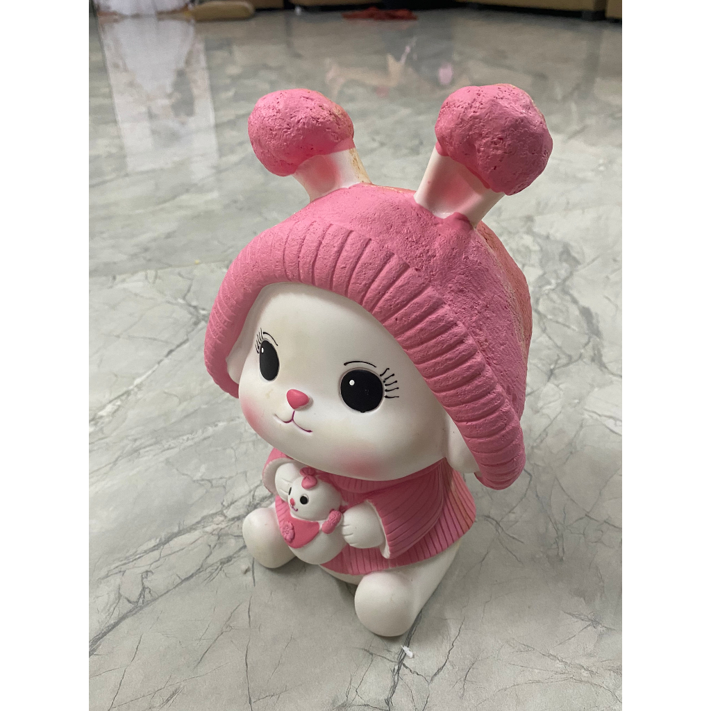 BÉ THỎ MŨ LEN Tượng Tô Màu Thạch Cao