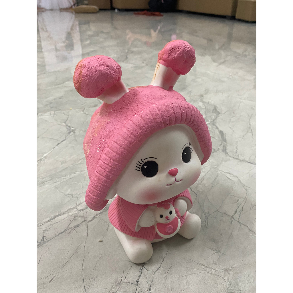 BÉ THỎ MŨ LEN Tượng Tô Màu Thạch Cao