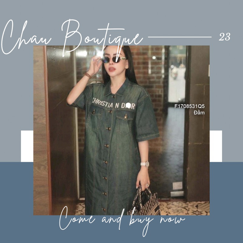 Đầm jean tay ngắn ngực đắp túi in chữ cá tính! chausstore